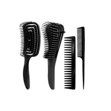 Detangling Hair Brush Comb Set Black voor pijnloos borstelen