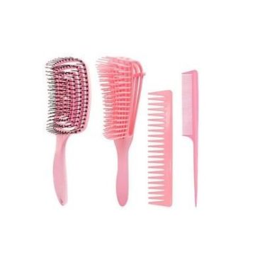 Detangling Hair Brush Comb Set Pink voor klitvrij haar
