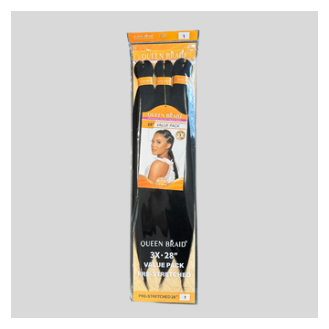 Queen Braids pre Stretched 3x 28 inch haarextensions in kleur 1
